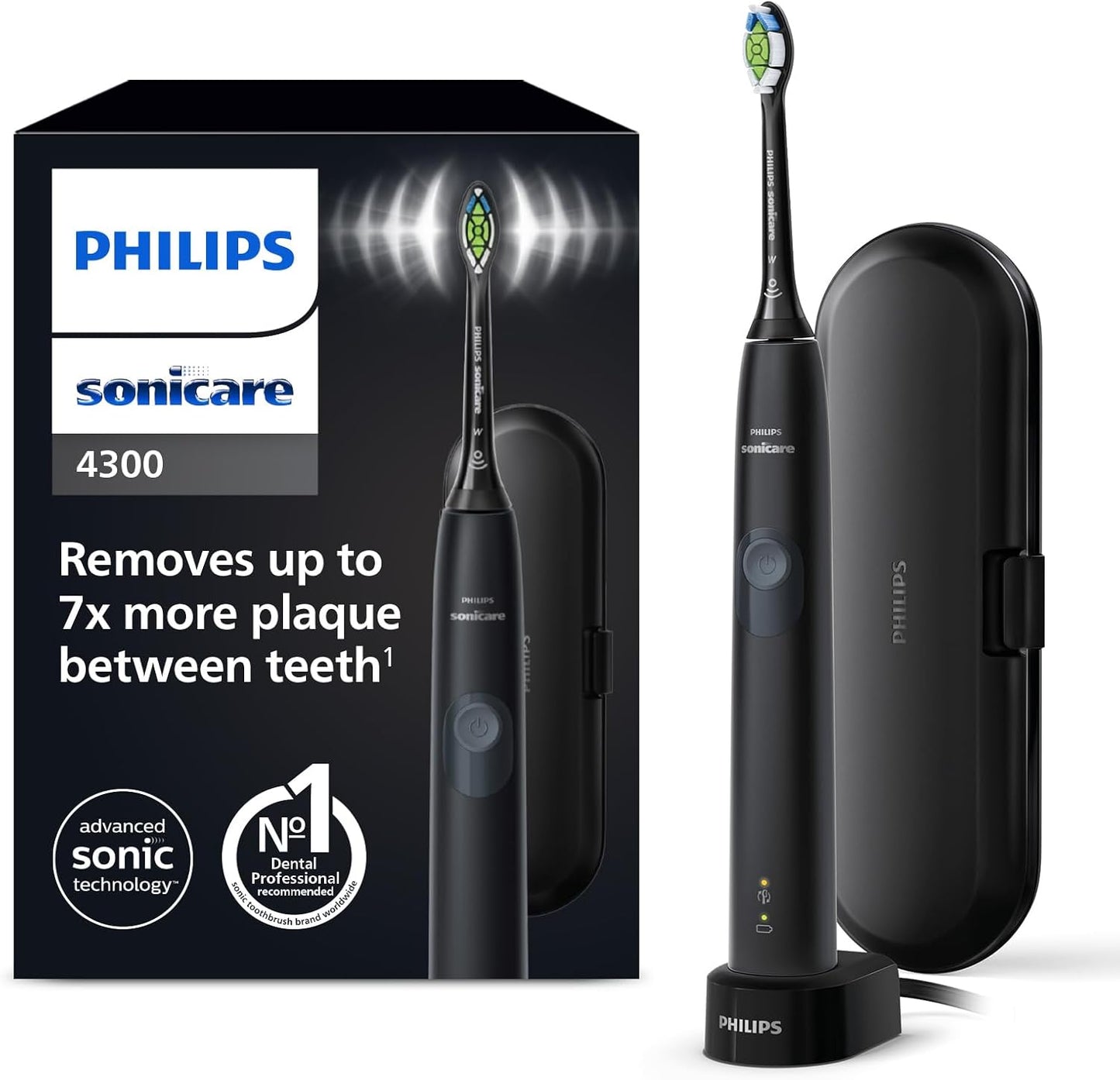 Sonicare ProtectiveClean 4300 Electric Toothbrush, Innovative Technology: Equipped with a pressure sensor to protect gums and an integrated timer for optimal brushing duration.