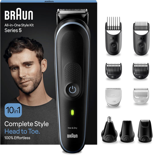 **Series 5 10-in-1 Male Grooming Kit: Beard Trimmer, Hair Clippers, Nose & Precision Trimmer – Perfect Gift for Men, Model MGK5445 (Black)**