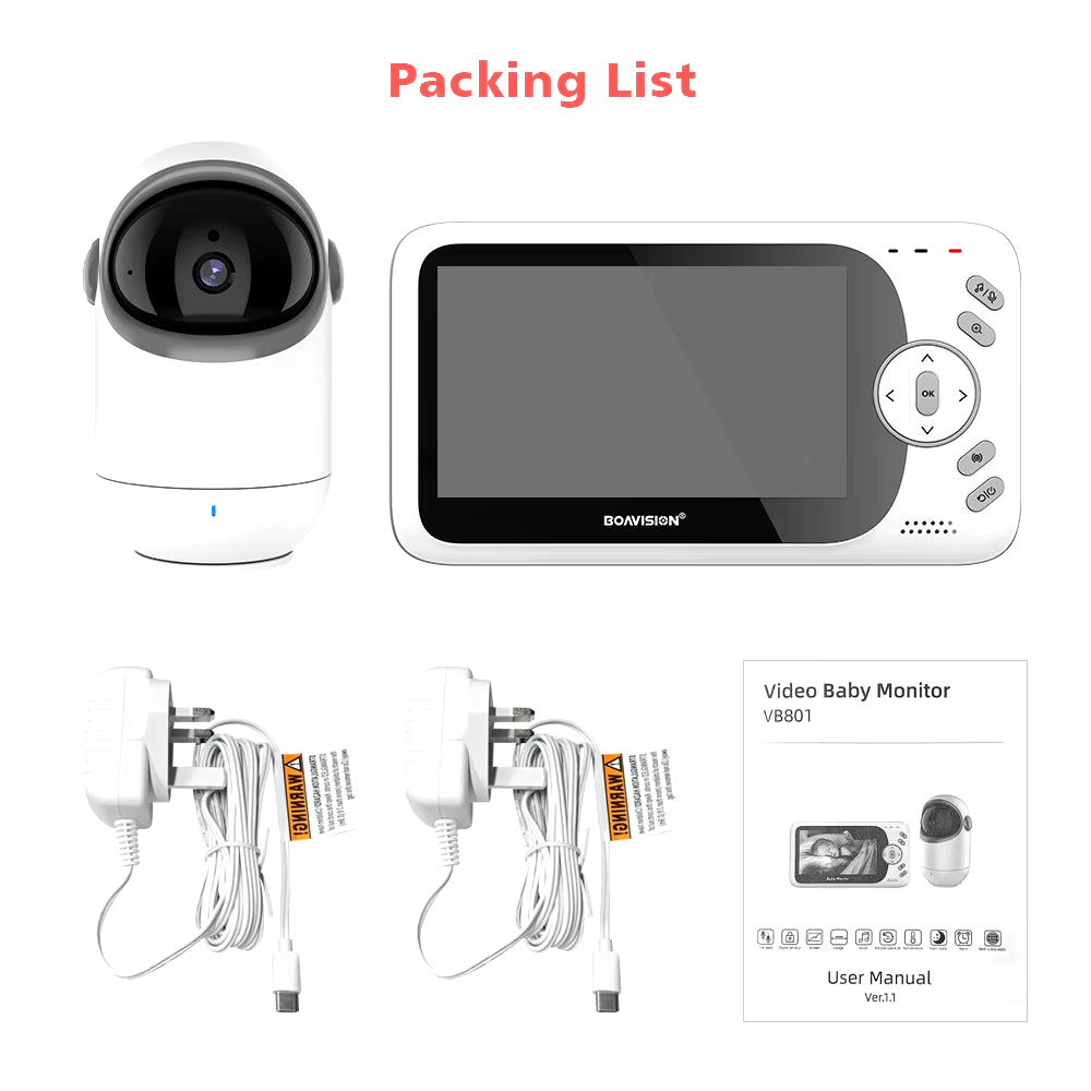 4.3 Inch Video Baby Monitor with Pan Tilt Camera 2.4G Wireless Two Way Audio Night Vision Security Camera Babysitter VB801