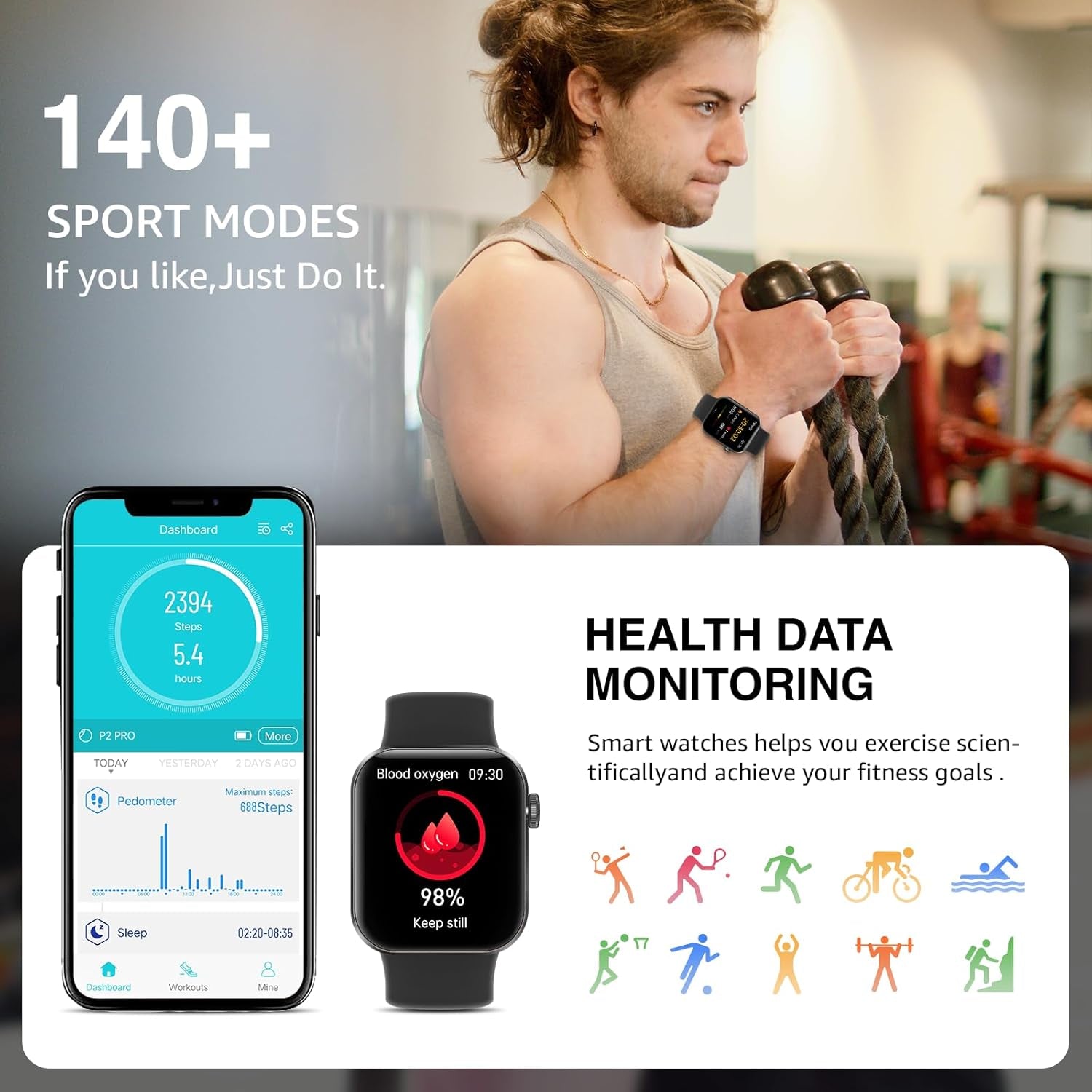 Smart Watch for Women Men Answer/Make Call,1.85"Hd Screen Fitness Tracker with Step Counter,140+ Sport Modes Smartwatch with Heart Rate Sleep Monitor,Ip68 Waterproof Activity Tracker for Android Ios